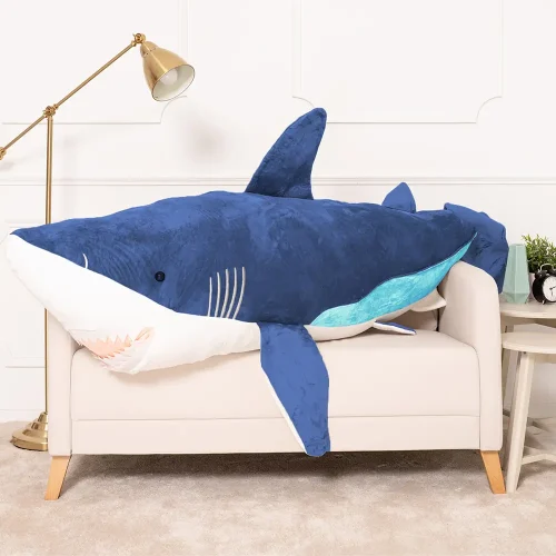 Teddyway Saho plišani morski pas, mekana igračka, 90 cm, 35 inča, 2,9 stopa, plava - Teddyway