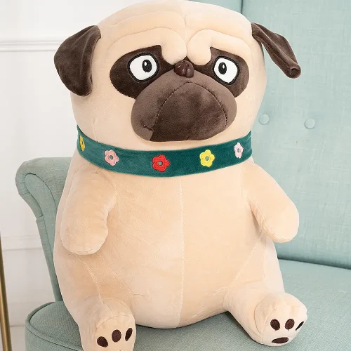 Mopi plišani pas mops, mekana igračka, 40 cm, 15 inča, 1,3 stope, svijetlosmeđa - Teddyway